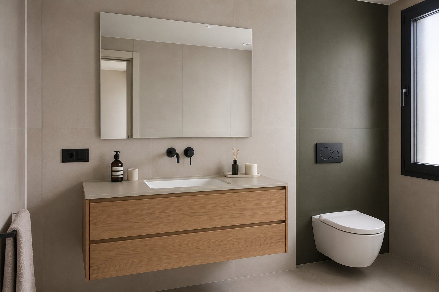 Baño con pared de acento, referencia de acabado